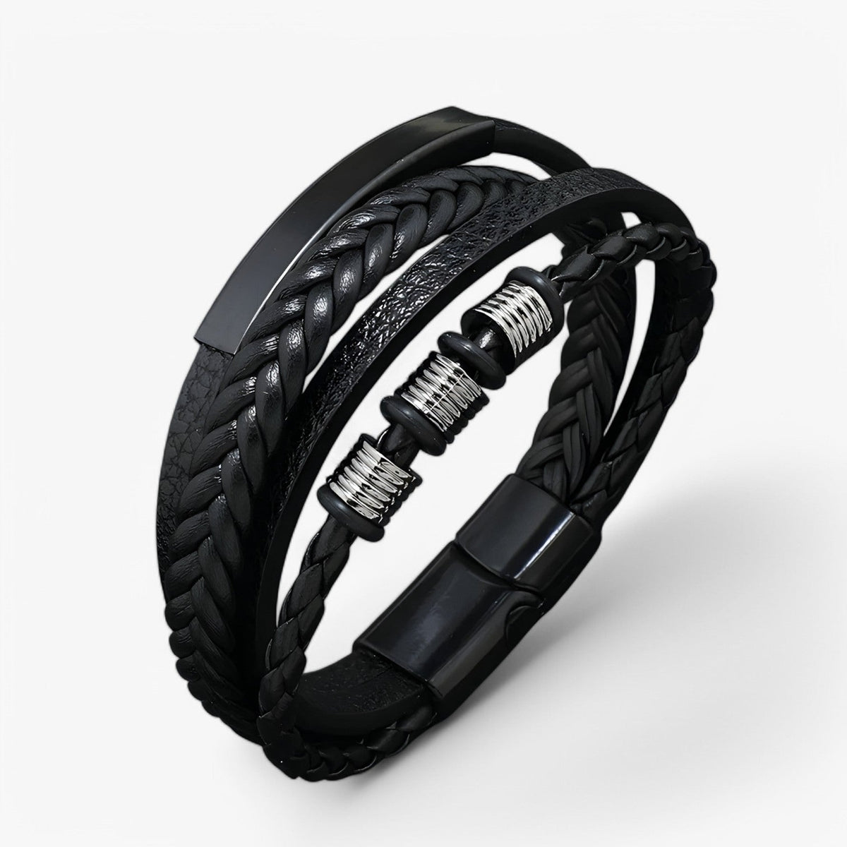 Dikke gevlochten leren armband, 21 cm