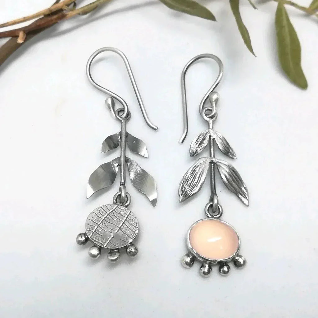 Leafy Rose Quartz Drop Earrings in Two Shades