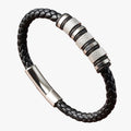 Braided Leather Bracelet with Steel Bead Detail