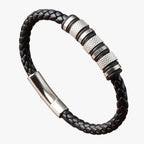 Braided Leather Bracelet with Steel Bead Detail