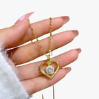 Heart Necklace with Set Stones on a Soft Chain