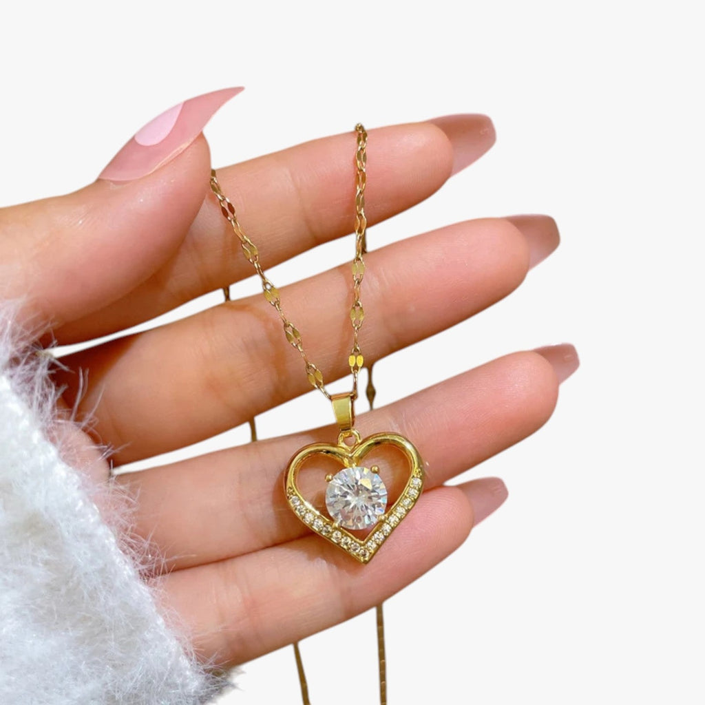 Crystal Heart and Lip Pendant Necklace