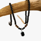 Black Beaded Necklace with Square Pendant