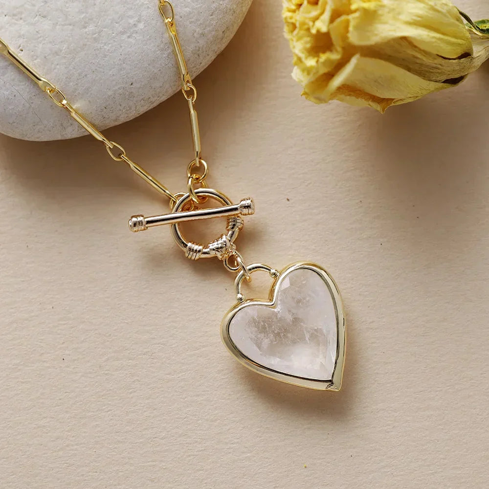 Gold-Plated Chain Necklace with Stone Charm in Many Stones