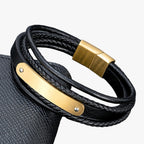 Leather Bracelet with Engraved Stainless Steel Plate