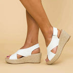 Cross Strap Wedge Sandals with Espadrille Sole