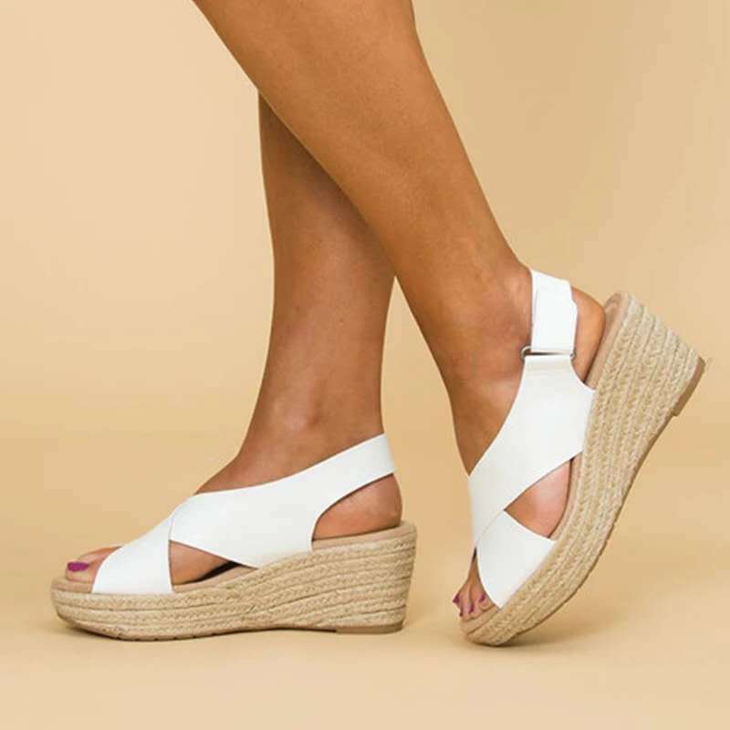 Cross Strap Wedge Sandals with Espadrille Sole