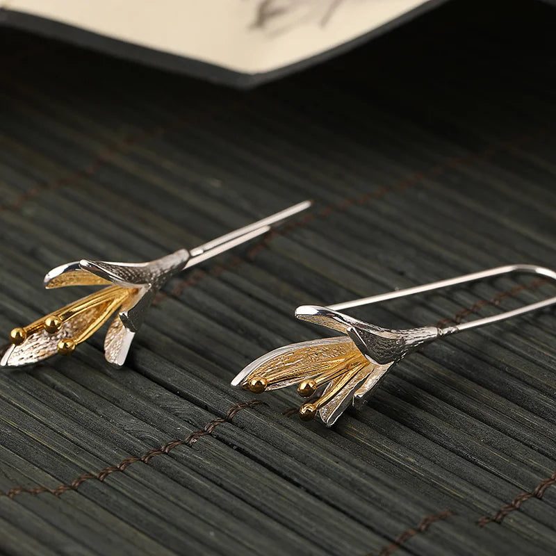 Brushed Silver-Tone Petal Dangle Earrings
