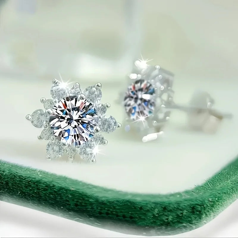Flower Crystal Silver-Tone Earrings