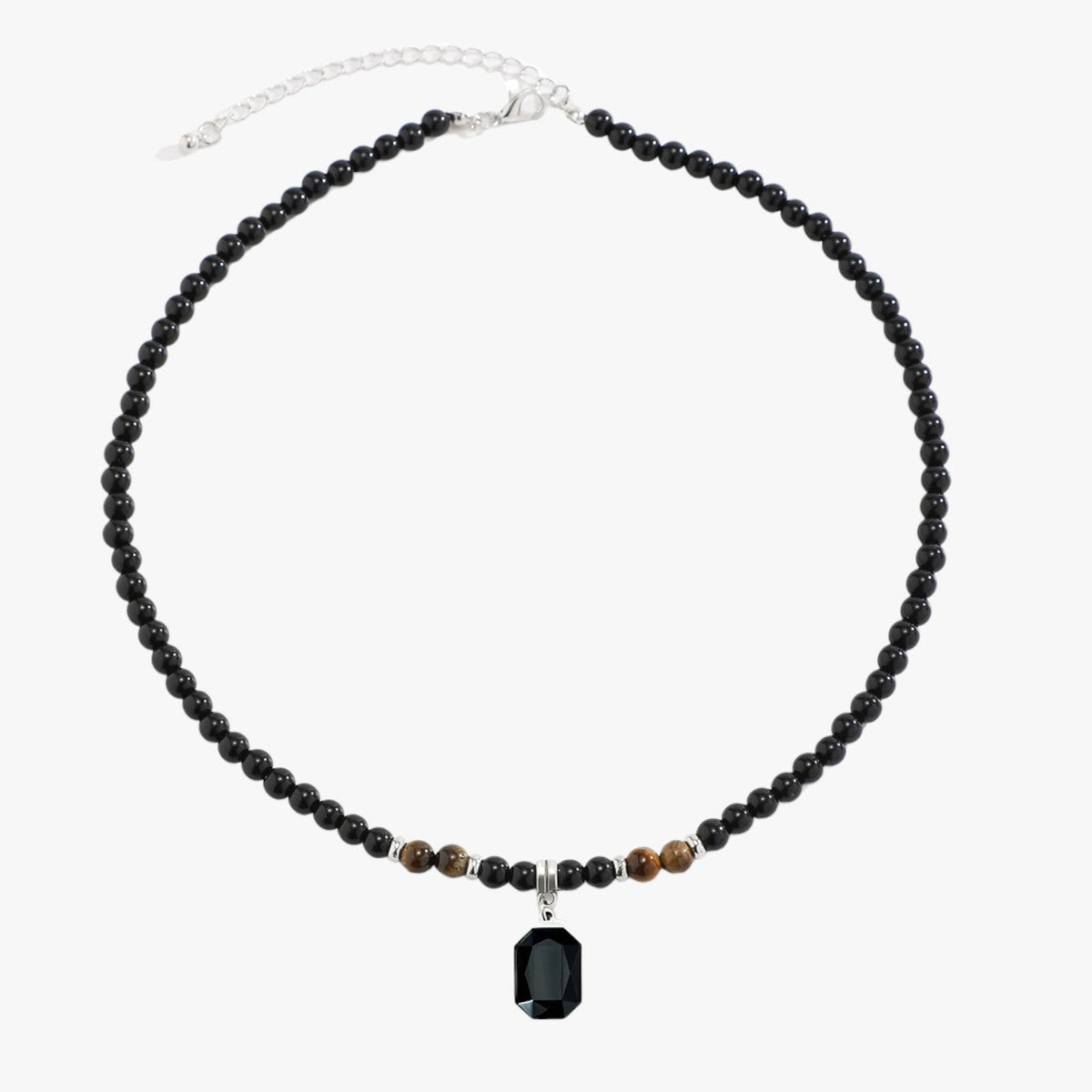 Black Beaded Necklace with Square Pendant