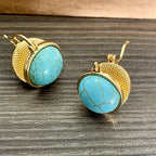 Vintage-Style Geometric Turquoise Stud Earrings