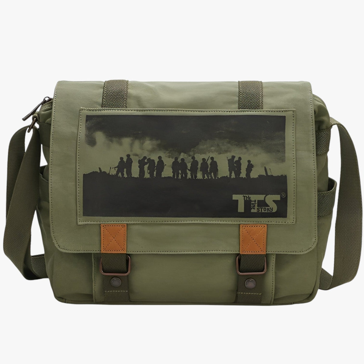 Grote vintage canvas laptopschoudertas met binnenvakken