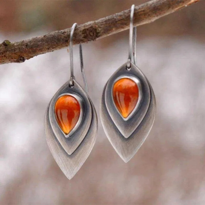 Sterling Silver Amber-Look Teardrop Drop Earrings