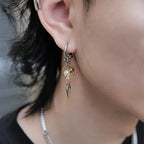 Burnished Metal and Pearl Drop Earrings
