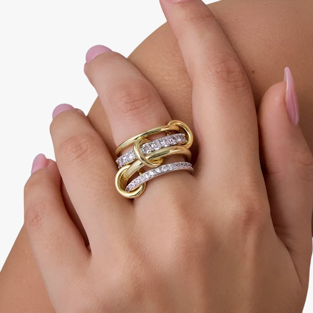 Stapelbare ringenset in 18K verguldsel met zirkonia