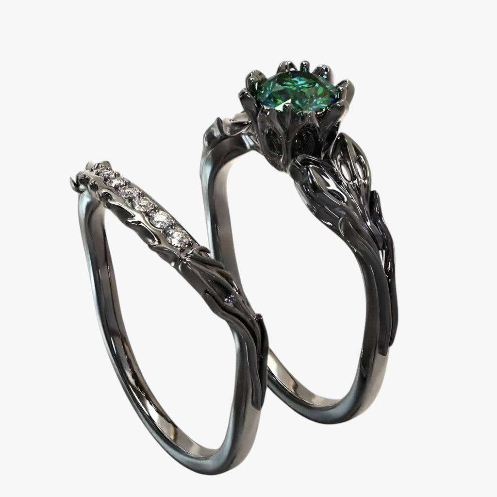 Pair of Rings with Black Quartz and Zircon Stones