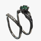 Pair of Rings with Black Quartz and Zircon Stones