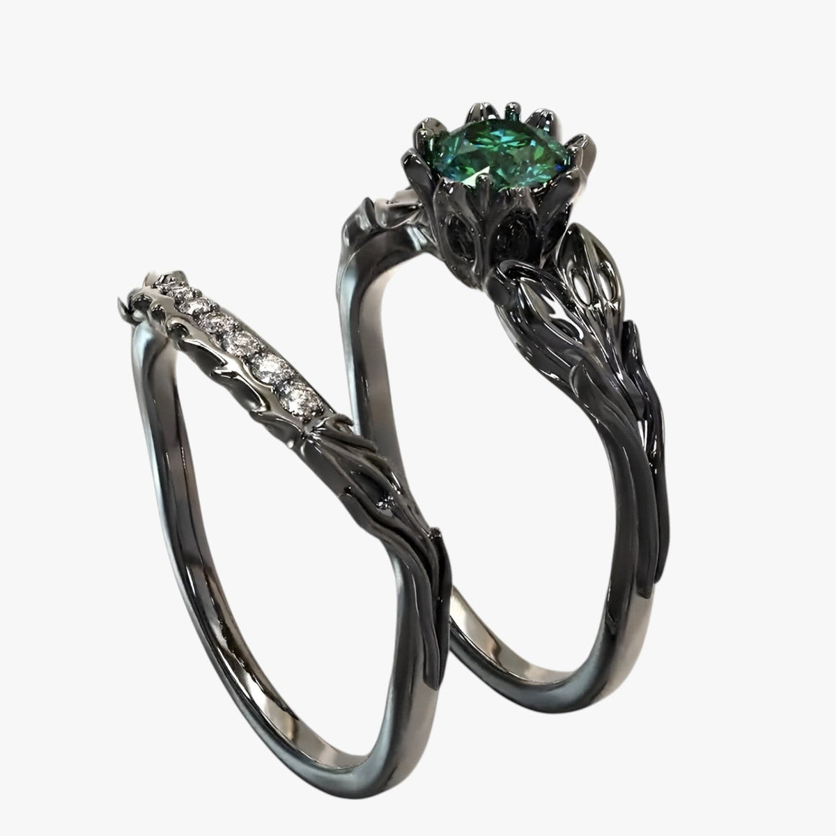 Pair of Rings with Black Quartz and Zircon Stones