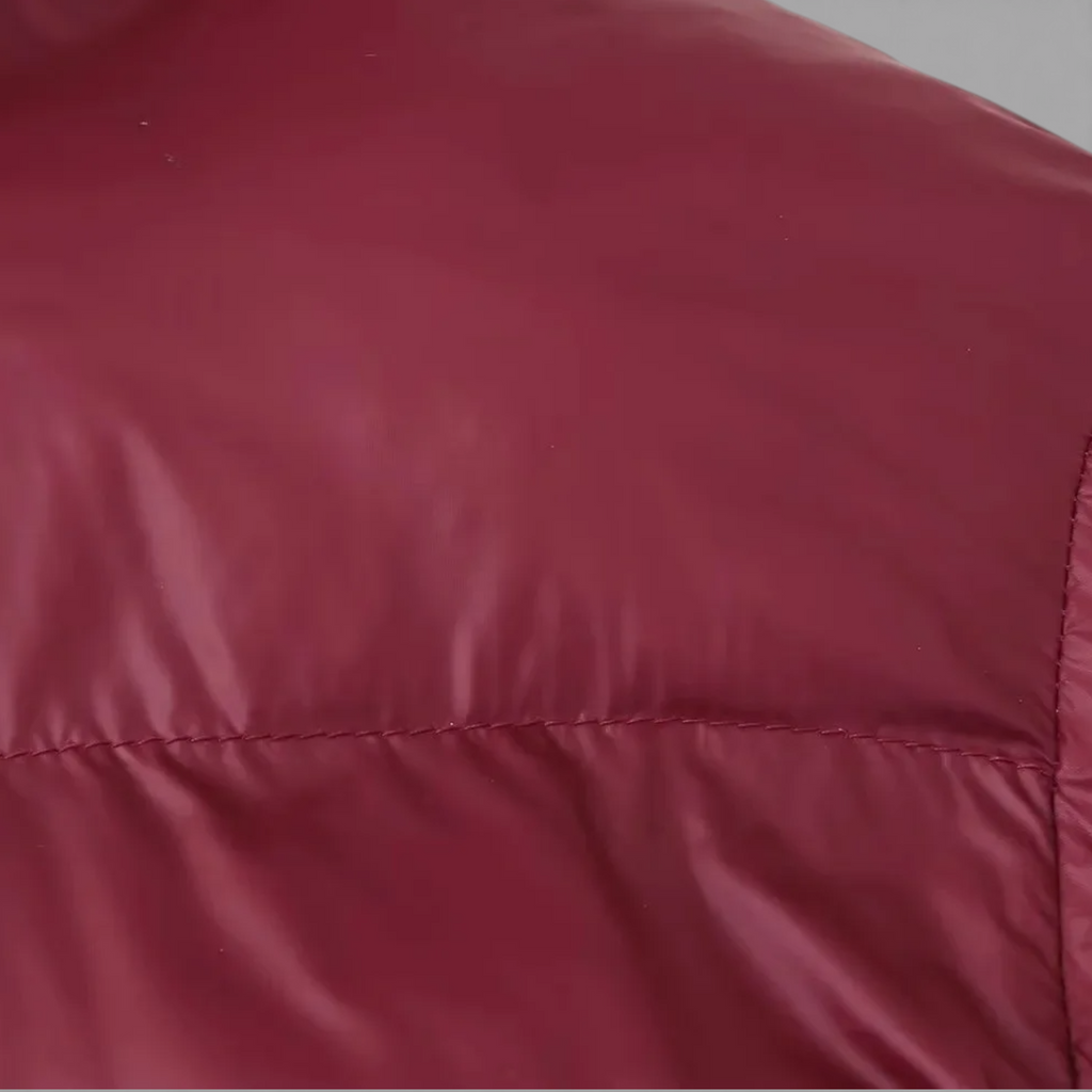 Two-Tone Quilted Hooded Coat with Stand Collar and Zip