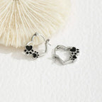 Heart Huggie Earrings with Black Enamel