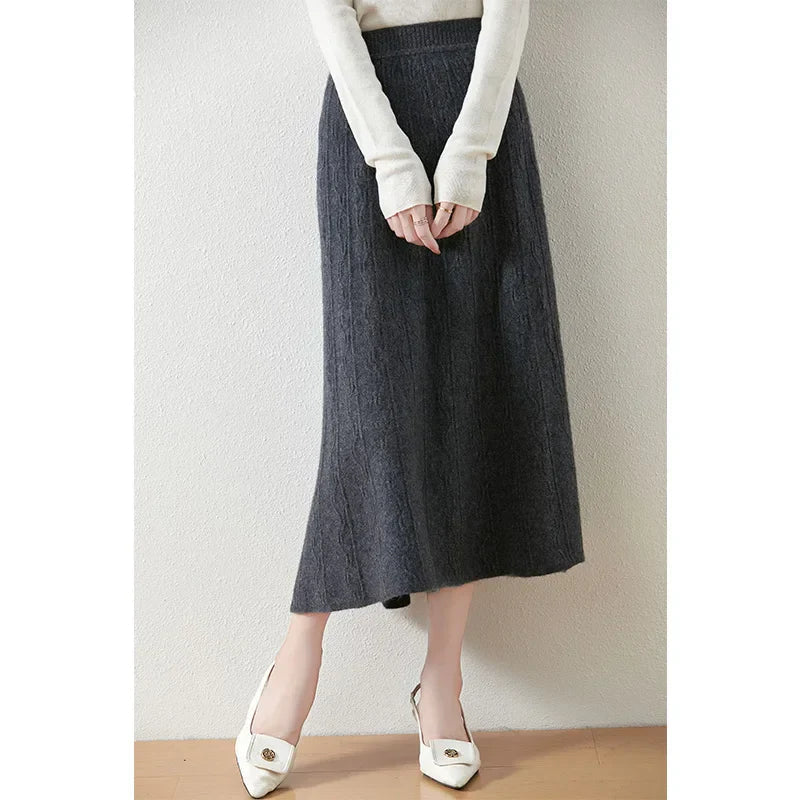 Textured Cable-Knit A-Line Maxi Skirt