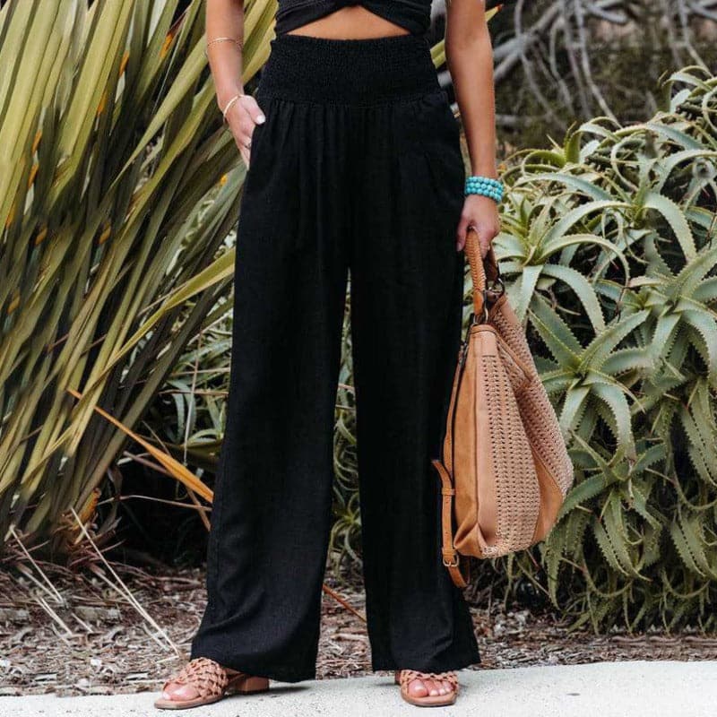 Full-Length Wide-Leg Trousers with a Gathered Waist