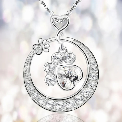 925 Sterling Silver Paw Print Necklace with Cubic Zirconia