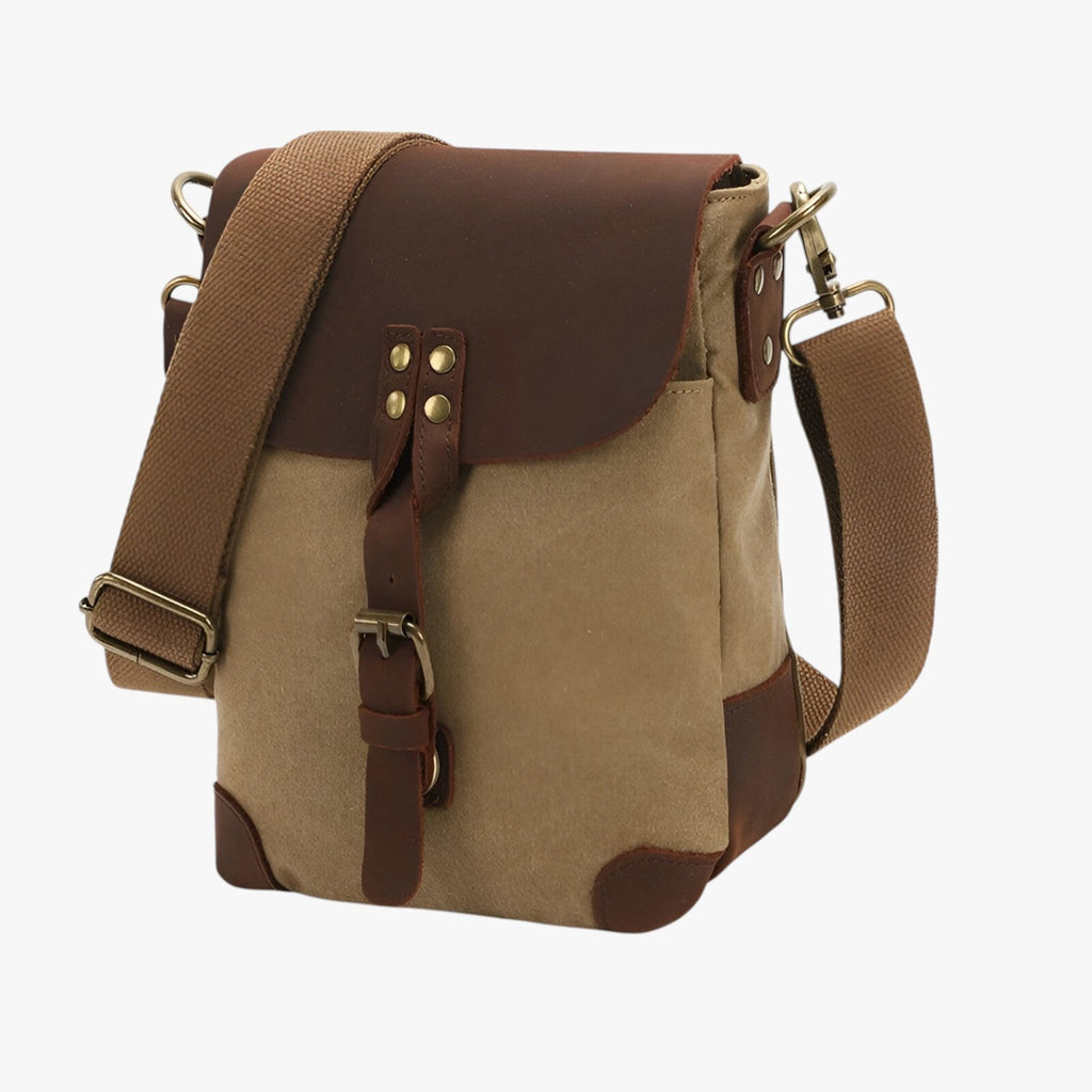 Compact Retro Canvas and Genuine Leather Shoulder Bag