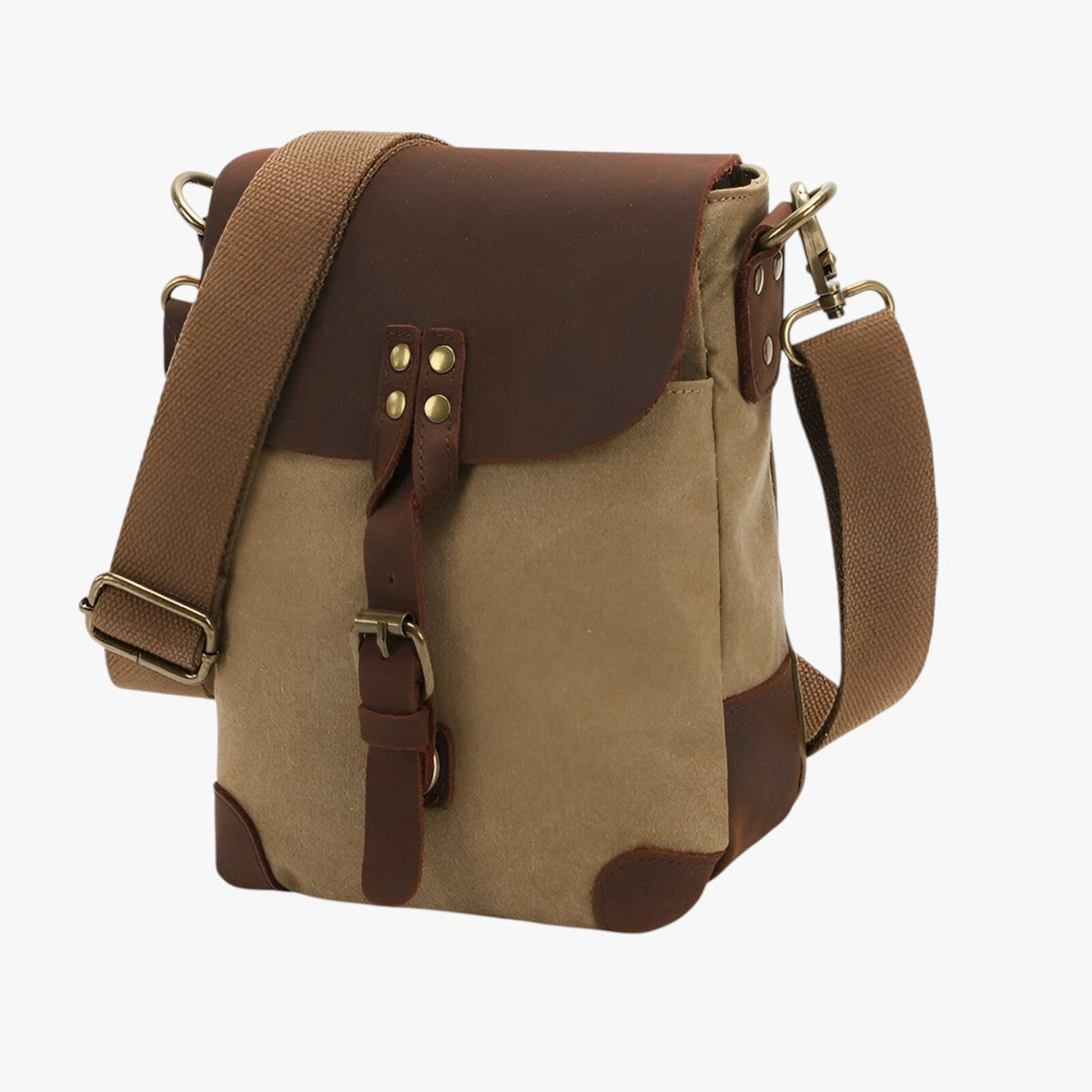 Compact Retro Canvas and Genuine Leather Shoulder Bag