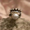 Silver-Tone Pearl Stacking Ring Set