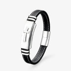 Geweven leren armband met kruisdetail, zwart en goud