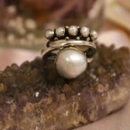 Silver-Tone Pearl Stacking Ring Set