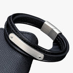 Leather Bracelet with Engraved Stainless Steel Plate