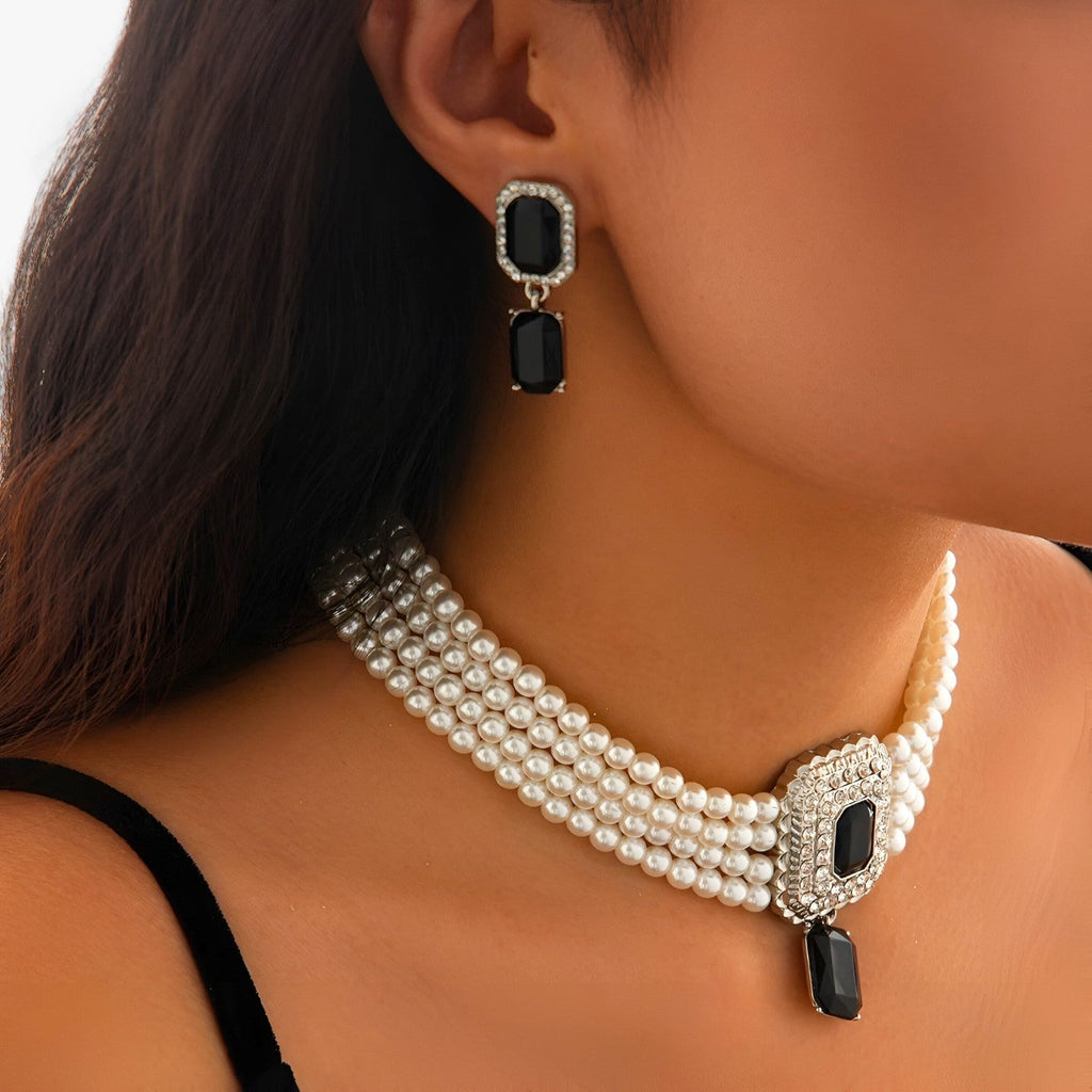 Multi-Layer Pearl Necklace and Earring Set