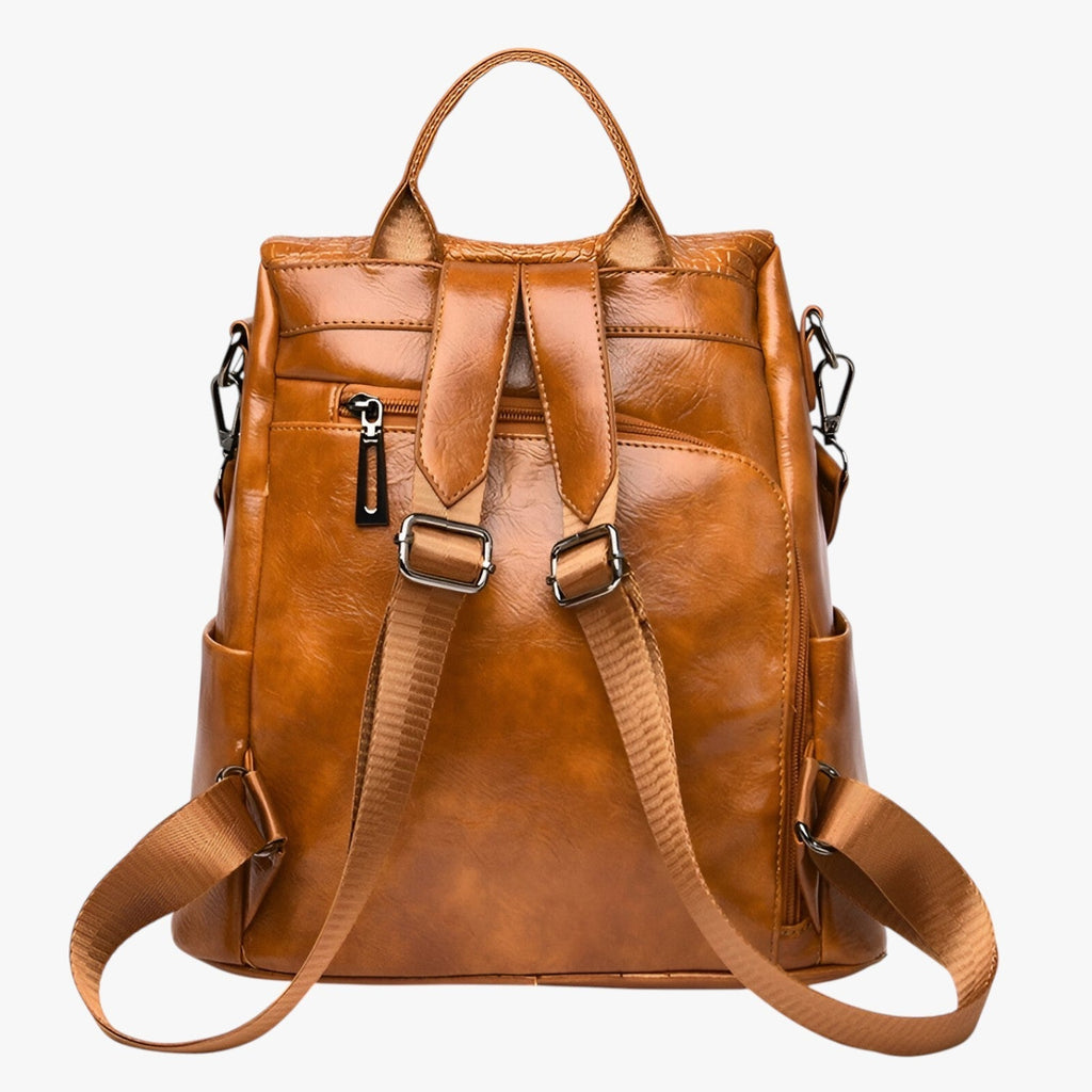 Soft Leather Anti-Theft Backpack with Back Zip Access