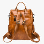 Soft Leather Anti-Theft Backpack with Back Zip Access