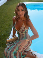 Halter Neck Sleeveless Patterned Maxi Dress
