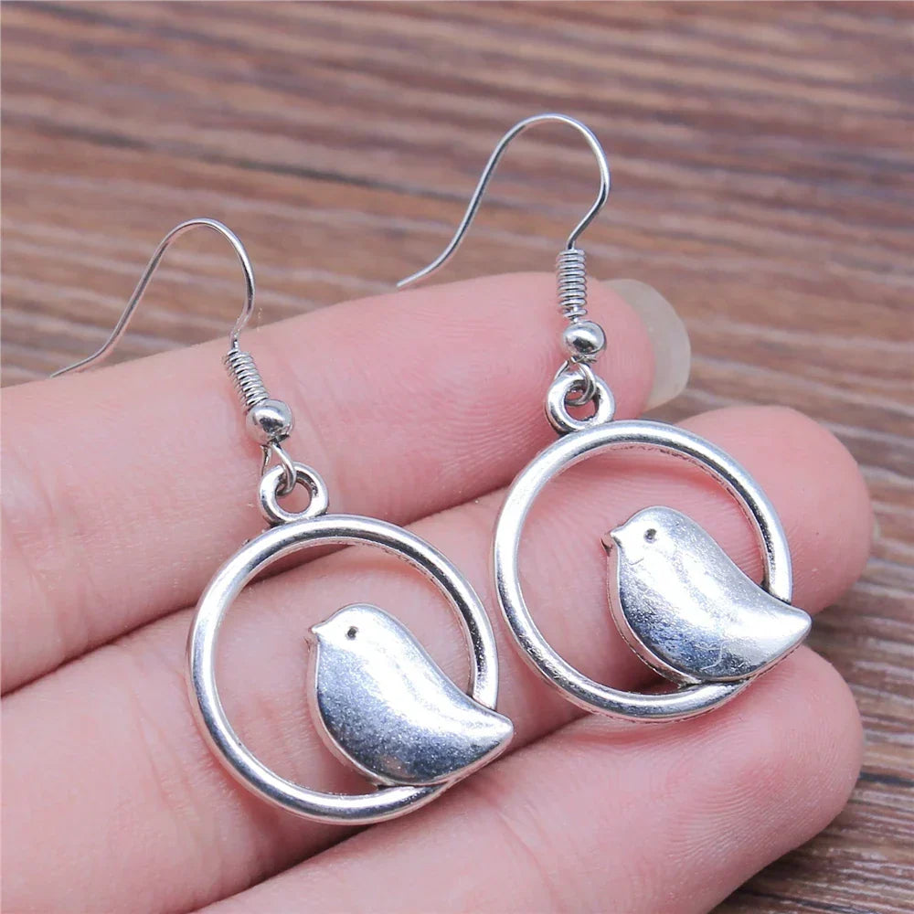Handmade Vintage-Style Bird Charm Drop Earrings