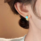 Curved Turquoise Copper-Tone Earrings