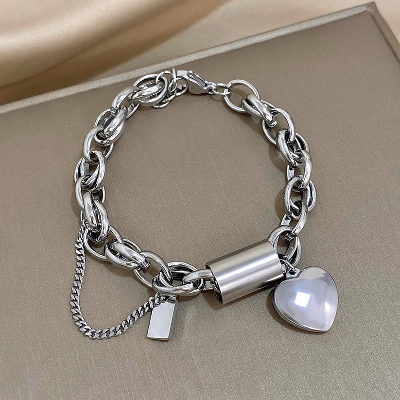 Chunky Heart Bracelet in Two Metal Tones