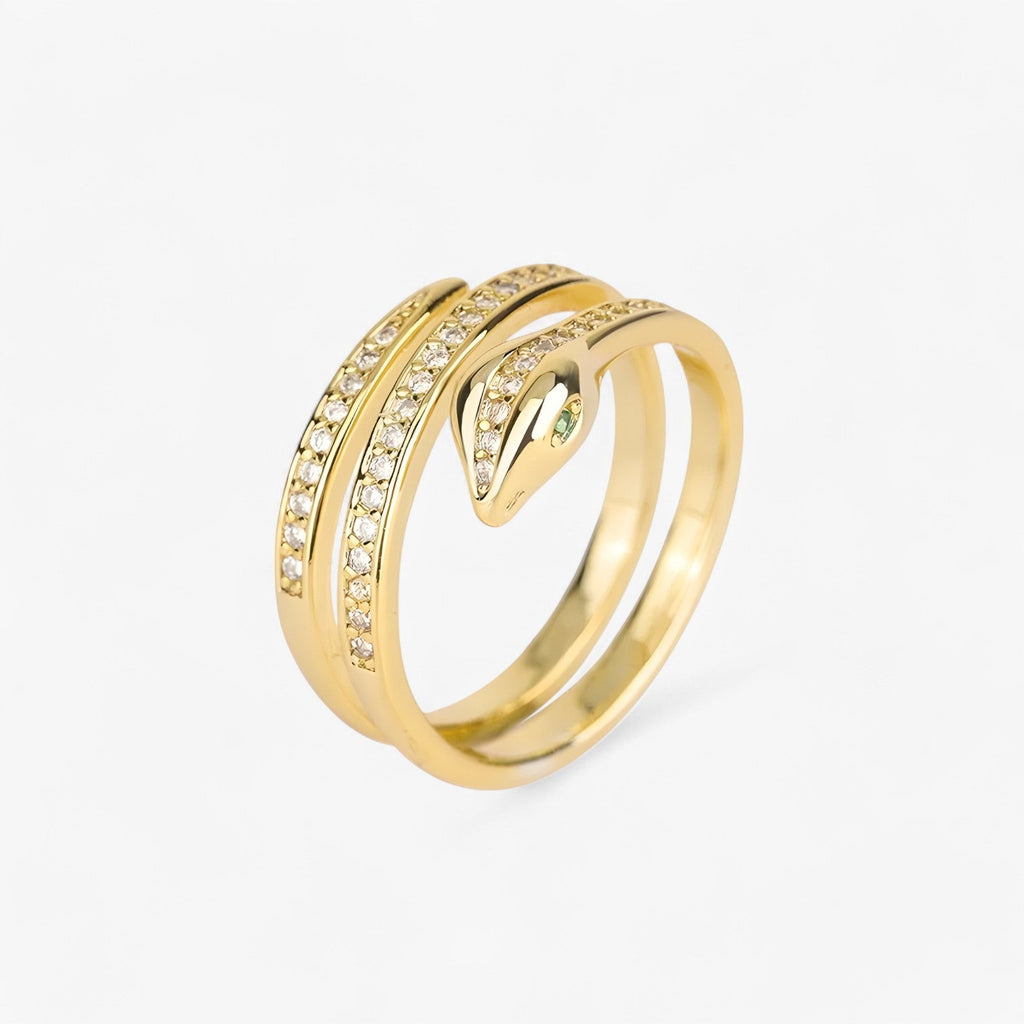 Adjustable Serpent Ring with Zirconia, Gold-Tone