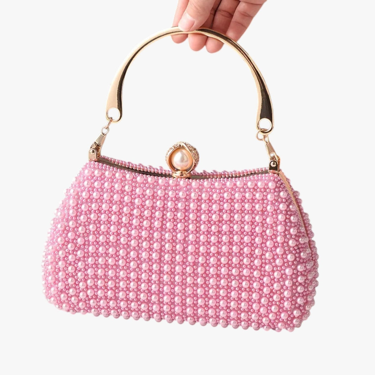 Avondtasje met parels, metalen handvat en ketting