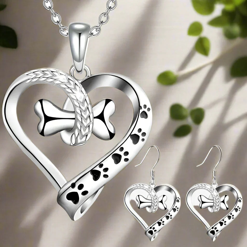 Two-Piece Jewellery Set with Paw, Heart and Bone Charms
