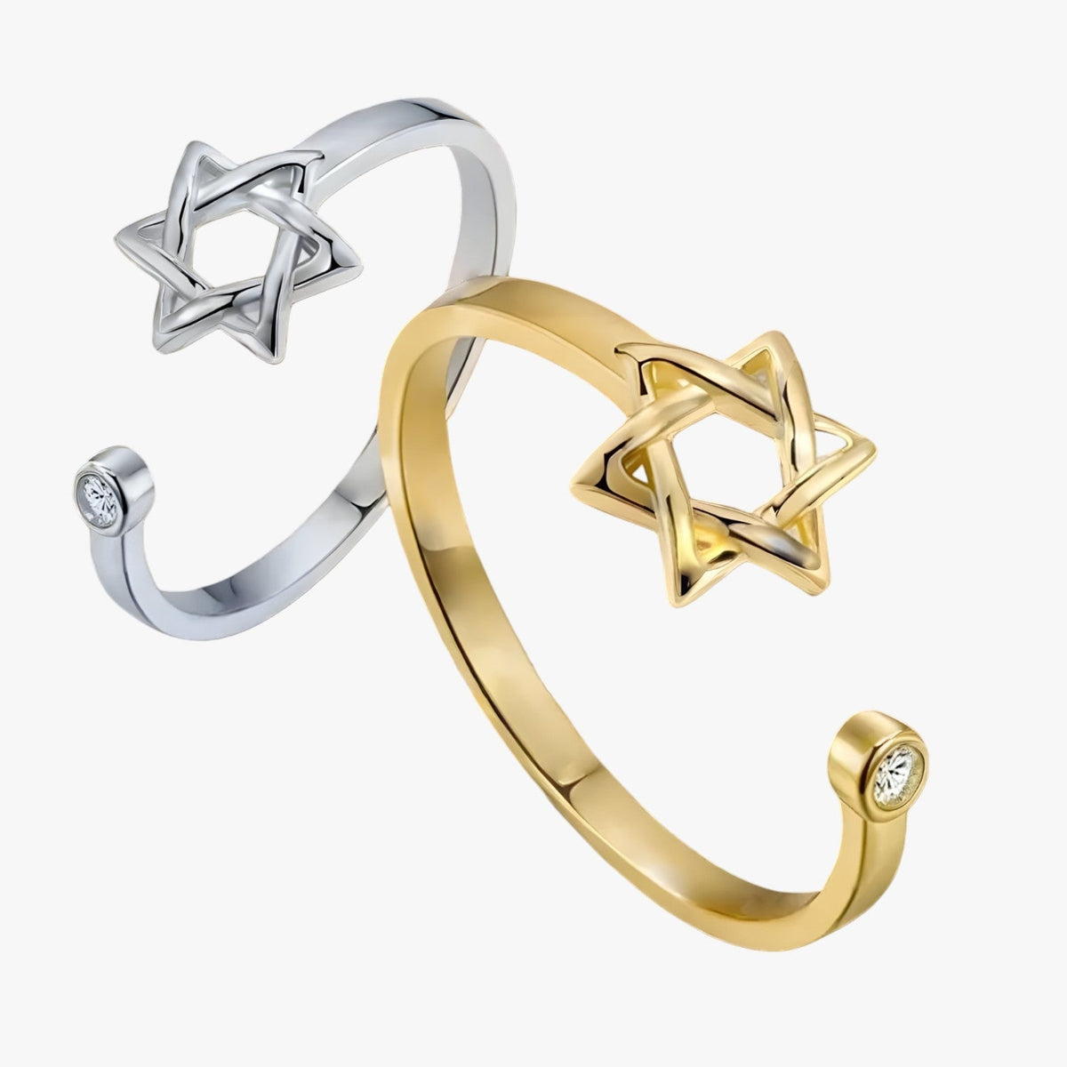 Adjustable Hexagonal Zircon Ring, Gold-Tone