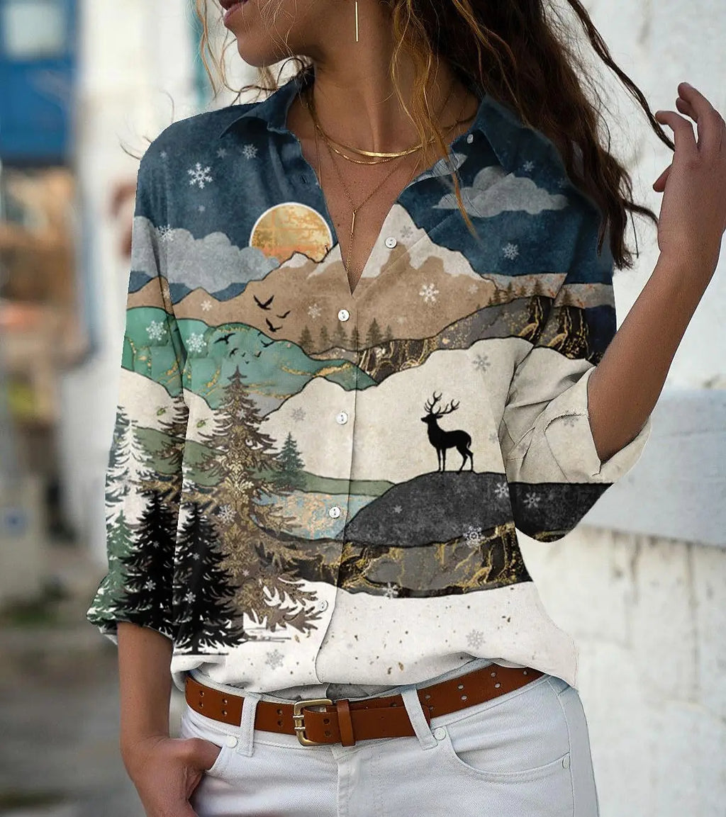 Blouse met print, los silhouet en lange mouwen
