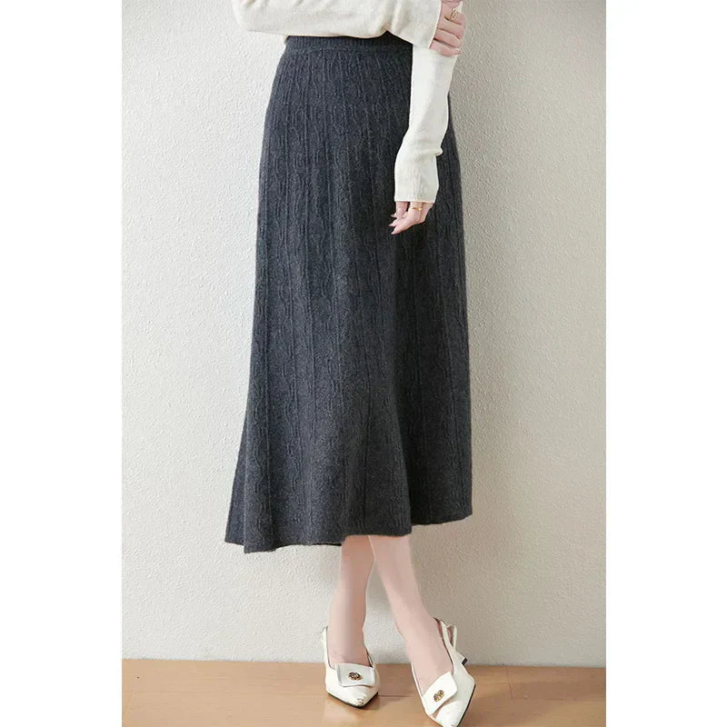 Textured Cable-Knit A-Line Maxi Skirt