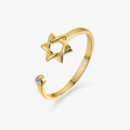 Adjustable Hexagonal Zircon Ring, Gold-Tone