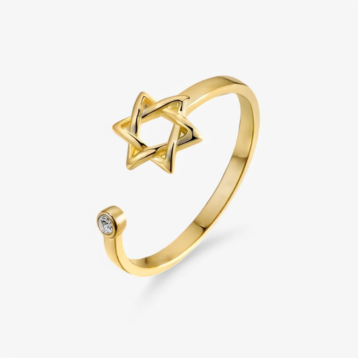 Adjustable Hexagonal Zircon Ring, Gold-Tone