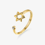 Adjustable Hexagonal Zircon Ring, Gold-Tone