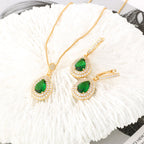 Green Pear Stone Pendant and Earrings Set